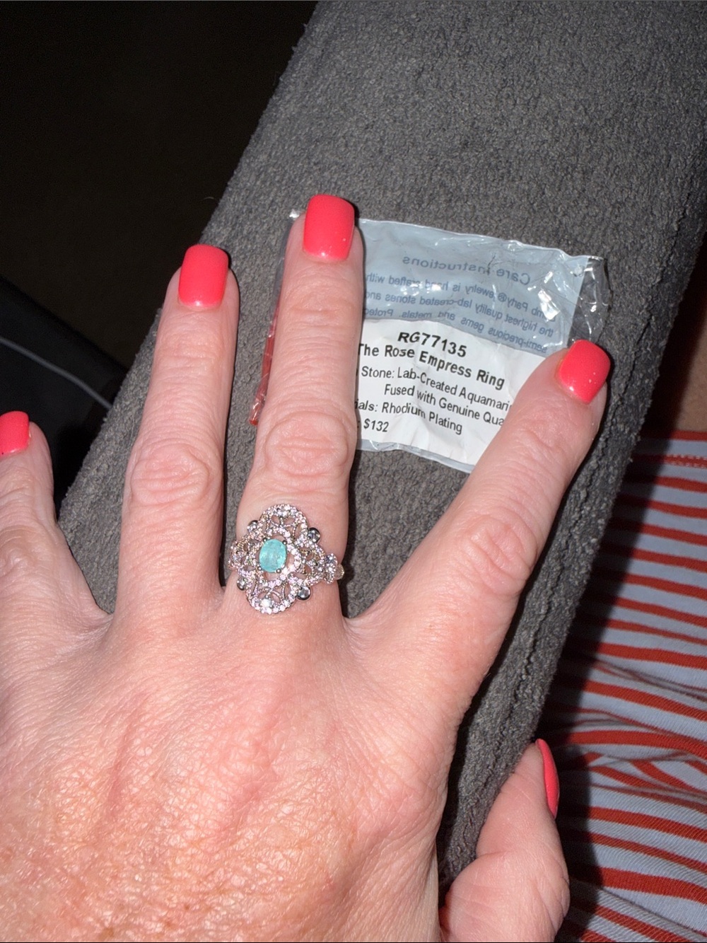 The Rose Empress Ring — Silver with Aqua Center